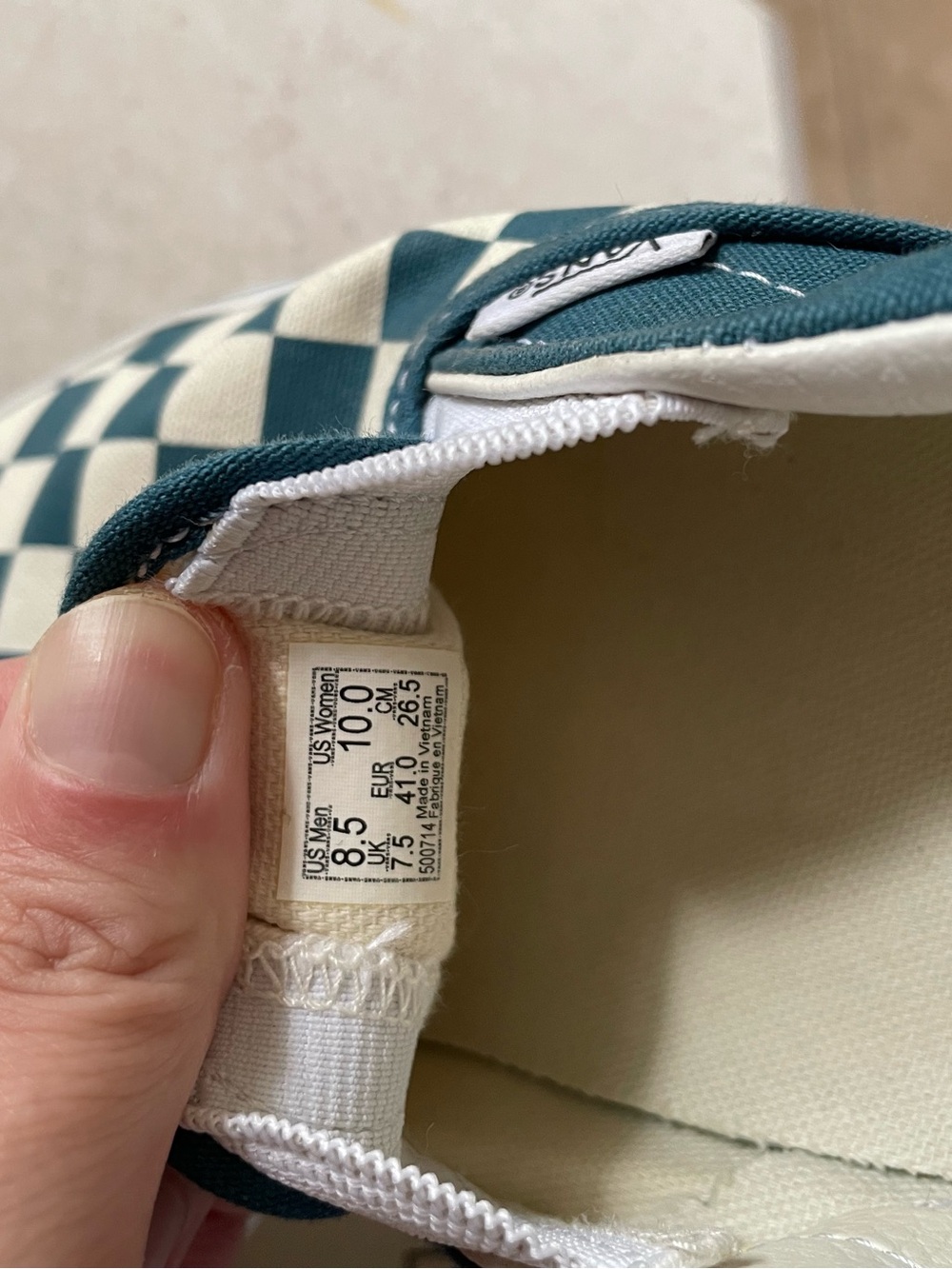 Vans Checkerboard Slip-On Sneakers in Teal and White - Picture 5 of 5